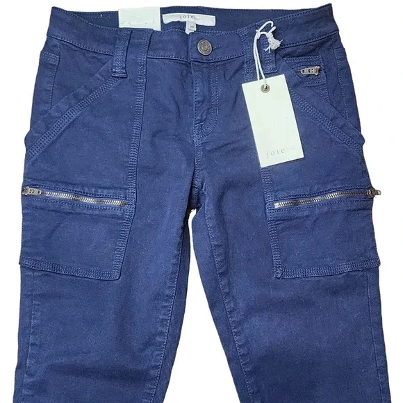 Joie Womens size 26 Park Skinny Utility Cargo Pants Dark Navy Blue Ankle Zippers - Picture 3 of 8
